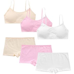 Girls’ Training Bra Set - 6PCS Girls Cotton Training Bras Breathable Sports Bra and Underwear Panties Soft Briefs