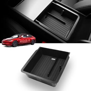 Tesla Model 3 Highland Central Armrest Console Storage Box Lower Bottom with Glasses Holde Interior Storage Accessories for Tesla Model 3 2024 Highland-Gray