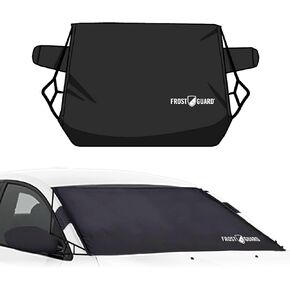 FrostGuard Deluxe | Full-Coverage Car Windshield Cover for Ice and Snow, Standard Size - Wiper Blade + Side Mirror Coverage - Fit-Fast Straps + Security Panels - Crimson, 41 x 59 Inches