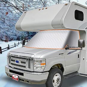 نيفرلاند RV غطاء الزجاج الأمامي للفئة C فورد 1997-2023، غطاء النافذة الأمامية RV غطاء الزجاج الأمامي للزجاج الأمامي RV مع مغناطيس قوي، فتحات مرآة جانبية، أشرطة زاوية مرنة in Kuwait