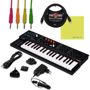 Arturia MiniFreak 37 Key Polyphonic Hybrid Keyboard Bundle w/Pig Hog 4-Pack Mono Patch Cables, Pig Hog MIDI Cable, Power Supply, USB Cable & Liquid Audio Polishing Cloth