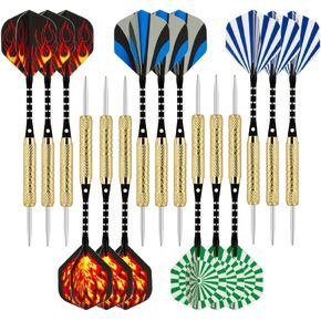 15 Pack Steel Tip Darts 18 Grams, Professional Darts Metal Tip Set with Aluminum Shafts, Standard Flights, Rubber O'Rings and Extra Dart Sharpener