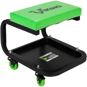 AFF Viking Shop Stool (Multiple Styles) - Rolling Stool - Mechanic Stool - Garage Stool with Wheels (300 lbs Capacity), Green (57104)