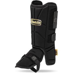 Franklin Sports Baseball + Softball Leg Guard - PRT Series Adult Shin + Foot Shield for Batting - Protective Leg + Ankle Guard with Toe Plate - Right Hand + Left Hand Hitters - Black/Gold - One Size
