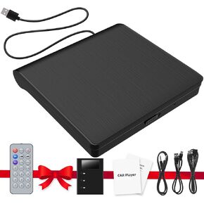 Jimtour Portable External CD Player for Car, New Universal Car CD Player for Car Without CD Player, USB CD Player for Car USB AUX Port, Plugs into Car Laptop TV - with Extra USB Cable and Audio Kit