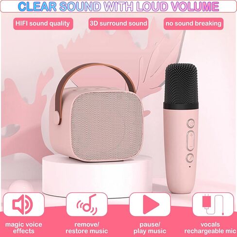 Mini Karaoke Machine for Kids & Adult, 4-12 Years Old Girls Christmas Birthday Gift for Girls & Boys, Karaoke Toys Gifts for Girls Ages 4, 5, 6, 7, 8, 9, 10, 12 +Year Old Birthday Party in Kuwait
