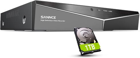 SANNCE 8-Channel 1080P Wired Home Surveillance Security Camera System DVR Recorder with 1TB Hard Disk Drive, Human Detection, Standalone DVR Video Recorder CCTV Support 5-in-1 CVBS/AHD/TVI/CVI/IP in Kuwait