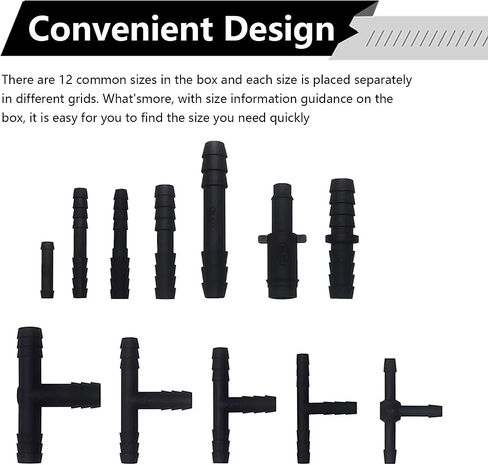 113 PCS Car Sprinkler Pipe Connector Assortment Kit, 12 Sizes Waterproof Automotive Tubing Hoses Connector, Universal Vehicle Straight Hose Combination Accessories for Truck SUV Car (Black) in Saudi Arabia