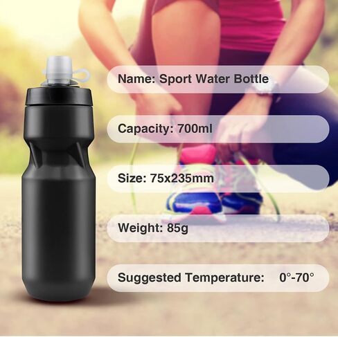 24oz Bike Water Bottle, Sporty Squeeze Water Bottle BPA-free with Durable Ultra-lightweight Plastic Universal Water Bottle Holder, for Outdoor Riding(black) in Saudi Arabia