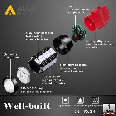Alla Lighting 2800lm 3156 3157 LED مصابيح إشارة الانعطاف، أصفر كهرماني T25 4157 5702 3457 AK 3757 NAK مصابيح وامضة بديلة Xtreme Super Bright 12V 5730 33-SMD in Saudi Arabia