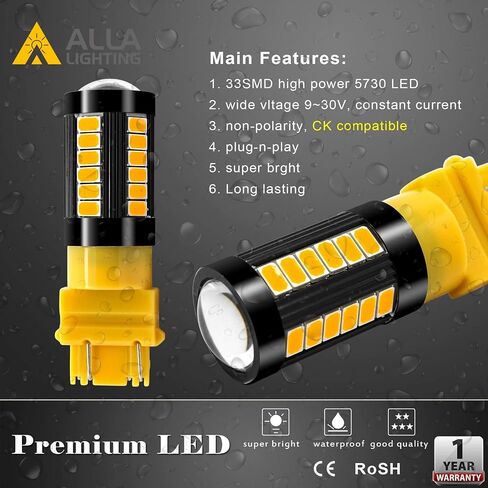 Alla Lighting 2800lm 3156 3157 LED مصابيح إشارة الانعطاف، أصفر كهرماني T25 4157 5702 3457 AK 3757 NAK مصابيح وامضة بديلة Xtreme Super Bright 12V 5730 33-SMD in Saudi Arabia