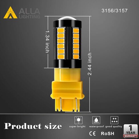 Alla Lighting 2800lm 3156 3157 LED مصابيح إشارة الانعطاف، أصفر كهرماني T25 4157 5702 3457 AK 3757 NAK مصابيح وامضة بديلة Xtreme Super Bright 12V 5730 33-SMD in Saudi Arabia