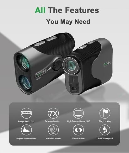 جهاز تحديد المدى للجولف من جرين شوت مع منحدر، تكبير 7X، جهاز تحديد المدى بالليزر بطول 1312 ياردة لقياس نطاق الصيد، ملحقات الجولف in Kuwait