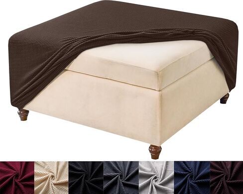 Stretch Square Ottoman Cover Knitted Jacquard Ottoman Cover Washable Square Ottoman Slipcover Storage Ottoman Cover Foot Stool Cover with Elastic Bottom Dark Gray Large in Saudi Arabia
