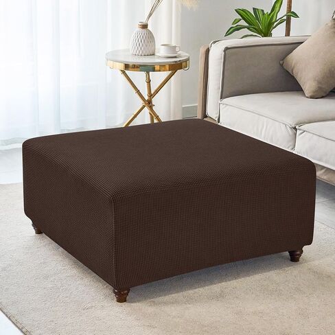 Stretch Square Ottoman Cover Knitted Jacquard Ottoman Cover Washable Square Ottoman Slipcover Storage Ottoman Cover Foot Stool Cover with Elastic Bottom Dark Gray Large in Saudi Arabia