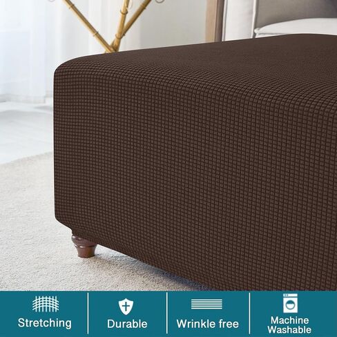 Stretch Square Ottoman Cover Knitted Jacquard Ottoman Cover Washable Square Ottoman Slipcover Storage Ottoman Cover Foot Stool Cover with Elastic Bottom Dark Gray Large in Saudi Arabia