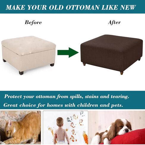 Stretch Square Ottoman Cover Knitted Jacquard Ottoman Cover Washable Square Ottoman Slipcover Storage Ottoman Cover Foot Stool Cover with Elastic Bottom Dark Gray Large in Saudi Arabia