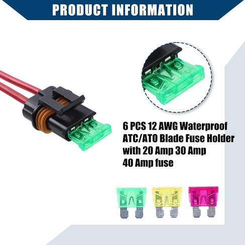 حامل الصمامات المضمنة 12 فولت مع 20 أمبير 30 أمبير 40 أمبير للسيارات / 12 AWG ATC/ATO حامل الصمامات البحرية / مقاوم للماء / 6 قطع in Kuwait