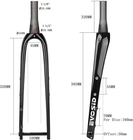 EVOSID شوكة الحصى كاملة من ألياف الكربون شوكة دراجة الطريق 28.6 مم قرص الفرامل شوكة الدراجة 700 * 45C من خلال المحور 12X100 مم V شوكة الفرامل الصلبة (شعار أبيض غير لامع UD) in Kuwait