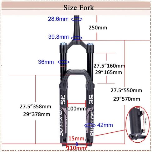 BUCKLOS MTB شوكة تعليق هوائية 27.5 29 110 * 15 مم Boost AM E-Bike مدبب، سفر 160 مم 36 مم أنبوب داخلي من خلال تعديل ارتداد المحور شوكة أمامية لفرامل القرص، تناسب جميع الدراجات الإلكترونية الجبلية إلخ. in Kuwait