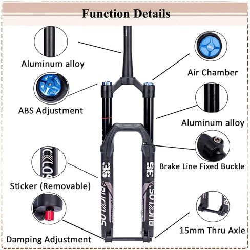BUCKLOS MTB شوكة تعليق هوائية 27.5 29 110 * 15 مم Boost AM E-Bike مدبب، سفر 160 مم 36 مم أنبوب داخلي من خلال تعديل ارتداد المحور شوكة أمامية لفرامل القرص، تناسب جميع الدراجات الإلكترونية الجبلية إلخ. in Kuwait