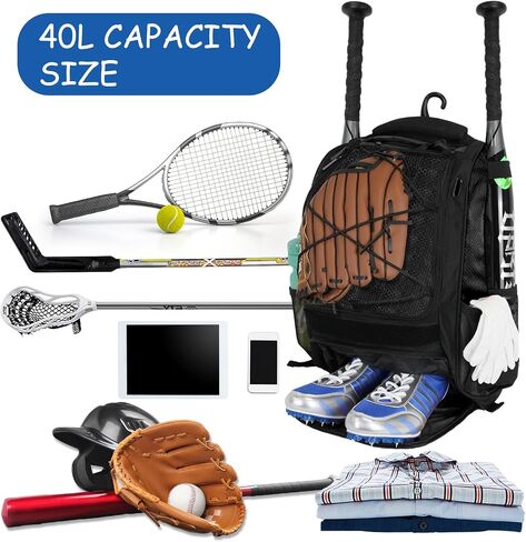 Youth Baseball Backpack Bag - Baseball Bag with Shoes Compartment, Bat holder & Fence Hook, for Softball & T-Ball Gears, Bat, Helmet, Gloves, Fit To Young & Adult in Saudi Arabia