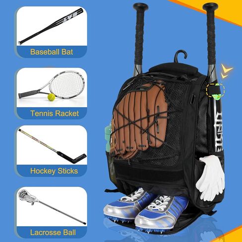 Youth Baseball Backpack Bag - Baseball Bag with Shoes Compartment, Bat holder & Fence Hook, for Softball & T-Ball Gears, Bat, Helmet, Gloves, Fit To Young & Adult in Saudi Arabia
