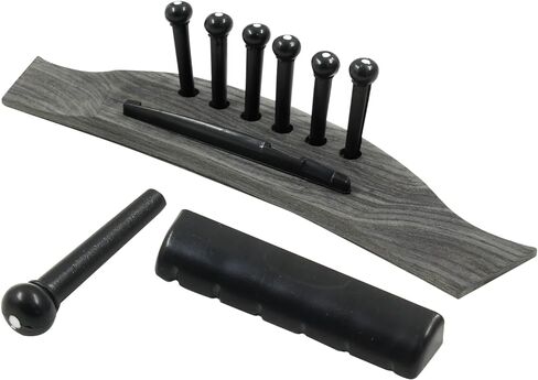 6 String Acoustic Guitar Rosewood Bridge Set with Bridge, Bridge Pins, End Pin, Saddle and Nuts(Black, Style 1) in Kuwait