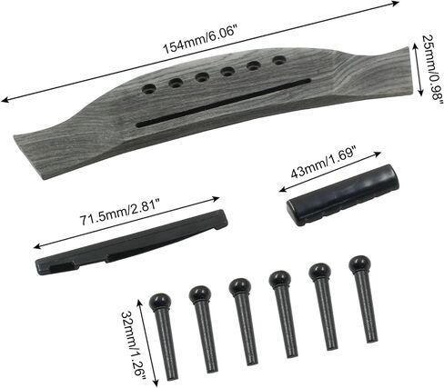 6 String Acoustic Guitar Rosewood Bridge Set with Bridge, Bridge Pins, End Pin, Saddle and Nuts(Black, Style 1) in Kuwait