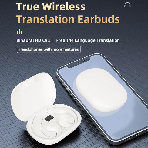 Translator Earphone, Real Time Translation GT01 Language Translator Earbuds 5.3 Noise Reduction for Business Learning (White) in Saudi Arabia