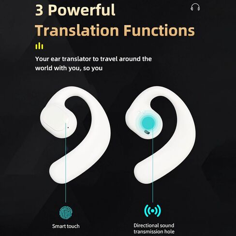 Translator Earphone, Real Time Translation GT01 Language Translator Earbuds 5.3 Noise Reduction for Business Learning (White) in Saudi Arabia