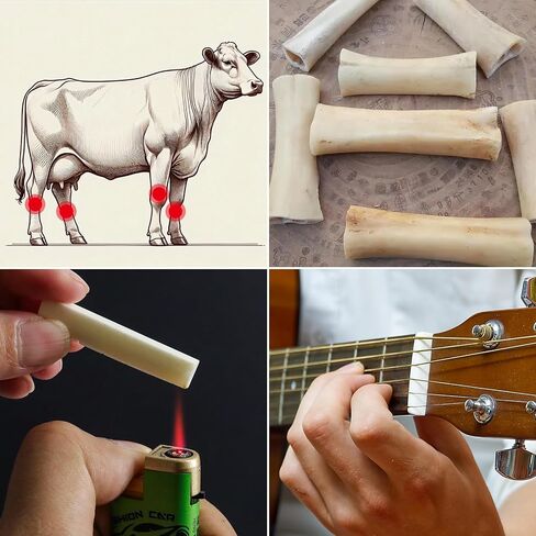 6 String Acoustic Guitar Bridge Saddle Blank & Nut Set - Premium Bone Guitar Parts, Enhanced Guitar Bridge & Saddle, Durable Acoustic Guitar Bridge Pins 2 Sets 4pcs (DJ-0910) in Saudi Arabia