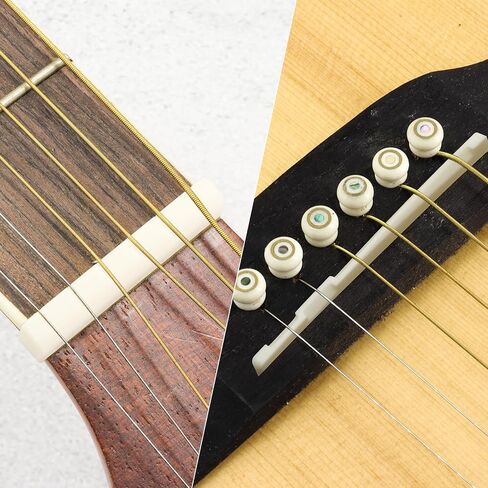 6 String Acoustic Guitar Bridge Saddle Blank & Nut Set - Premium Bone Guitar Parts, Enhanced Guitar Bridge & Saddle, Durable Acoustic Guitar Bridge Pins 2 Sets 4pcs (DJ-0910) in Saudi Arabia