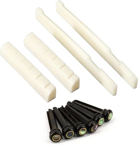 6 String Acoustic Guitar Bridge Saddle Blank & Nut Set - Premium Bone Guitar Parts, Enhanced Guitar Bridge & Saddle, Durable Acoustic Guitar Bridge Pins 2 Sets 4pcs (DJ-0910) in Saudi Arabia