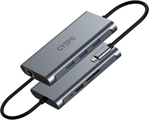 موزع USB C، محطة إرساء للكمبيوتر المحمول USB C، قاعدة توصيل USB C 9 في 1 مع HDMI 4K، VGA، 3 منافذ USB 3.0، 100 وات PD، جيجابت إيثرنت، قارئ بطاقة SD/TF، ​​دونجل من النوع C متوافق مع MacBook/Dell/HP/ لينوفو وأكثر in Kuwait