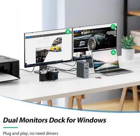 محطة إرساء الكمبيوتر المحمول MEMDOCK شاشة مزدوجة مع مصدر طاقة، محطة إرساء USB C لأجهزة الكمبيوتر المحمول HP/Dell، قاعدة USB C ومنفذي HDMI، منفذ DisplayPort، 7 USB، SD/TF، ​​جيجابت إيثرنت in Saudi Arabia