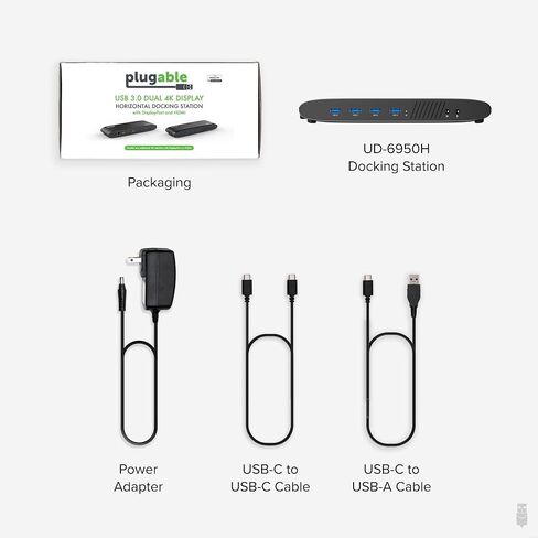 محطة إرساء كمبيوتر محمول عالمية قابلة للتوصيل، شاشة مزدوجة 4K، منفذ DisplayPort أو HDMI، أجهزة كمبيوتر محمولة تعمل بنظام Windows Mac أو ChromeOS، USB-C أو USB 3.0، تضيف شاشتين، إيثرنت، صوت، 6 منافذ USB in Saudi Arabia
