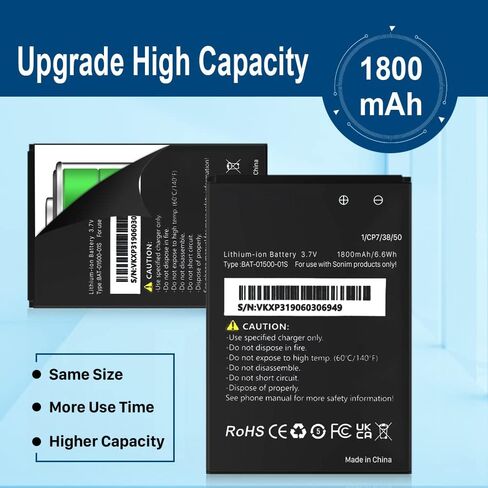 بطارية SHENMZ 1800 مللي أمبير XP3، (ترقية جديدة 2024) بطارية بديلة جديدة ذات سعة عالية 0 دورة لهاتف Sonim XP3800 طراز الهاتف: BAT-01500-01S in Saudi Arabia