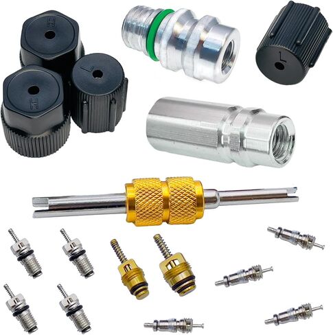 مجموعة صمامات تكييف الهواء الأساسية | غطاء وصمام AC R12 R134a تيفلون ختم تبريد مكيف الهواء صمام خدمة تكييف الهواء للسيارة وHVAC AC مجموعة قبعات ختم منفذ الشحن (غطاء نظام تكييف الهواء ومجموعات ختم الصمام) in Kuwait
