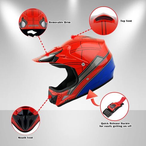WOW Youth Kids Motocross BMX MX ATV Dirt Bike Dianasour Helmet Dragon + Goggles + Martian Youth Glove Bundle: HJOY MG Bundle in Kuwait
