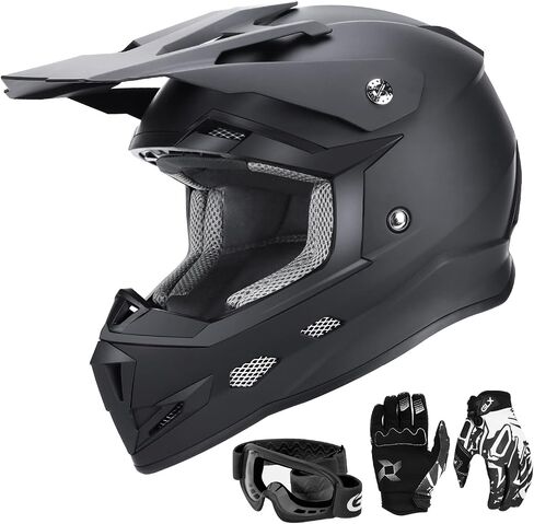 GLX GX623 DOT Kids Youth ATV Off-Road Dirt Bike Motocross Motorcycle Full Face Helmet Combo Gloves Goggles for Boys & Girls (Matte Black, Large) in Saudi Arabia