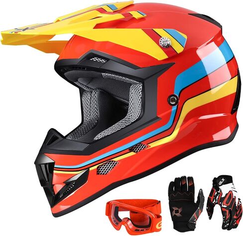GLX GX623 DOT Kids Youth ATV Off-Road Dirt Bike Motocross Motorcycle Full Face Helmet Combo Gloves Goggles for Boys & Girls (Matte Black, Large) in Saudi Arabia