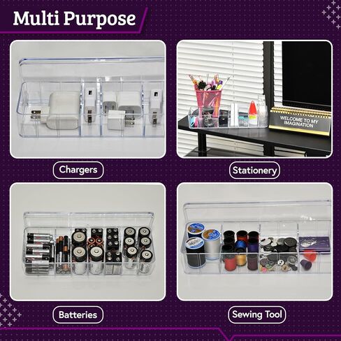 Set of 3 Cable Organizer Box W/Labels-Cord Organizer Box - Charger Box Organizer Stackable W/Lids-Cord Organizer Junk Drawer- Cord Storage Box for Desk -Cable Organizer case - Cord Organizer Case. in Saudi Arabia