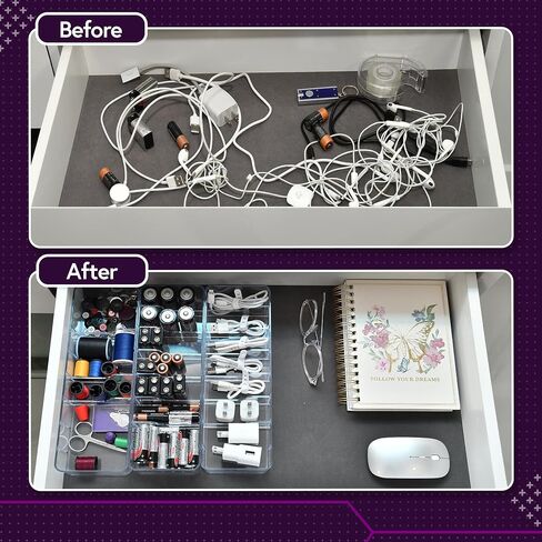 Set of 3 Cable Organizer Box W/Labels-Cord Organizer Box - Charger Box Organizer Stackable W/Lids-Cord Organizer Junk Drawer- Cord Storage Box for Desk -Cable Organizer case - Cord Organizer Case. in Saudi Arabia
