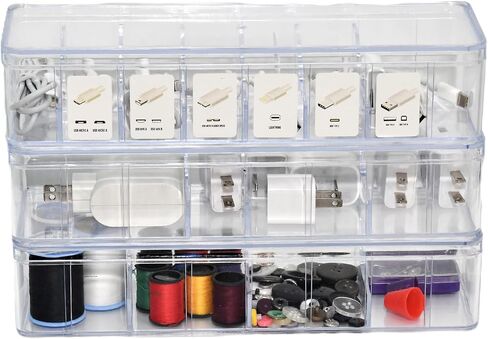 Set of 3 Cable Organizer Box W/Labels-Cord Organizer Box - Charger Box Organizer Stackable W/Lids-Cord Organizer Junk Drawer- Cord Storage Box for Desk -Cable Organizer case - Cord Organizer Case. in Saudi Arabia