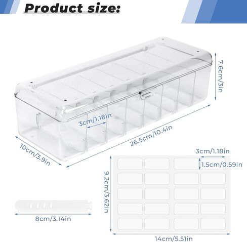 DLOnline Cable Management Box, Plastic Cable Storage Box, Electronics Organizer Box with 8 Compartments, Wire Ties and Sort Stickers, for Cable, Recharger, 10.4 x 3.9 x 3.0 inches, Transparent in Kuwait