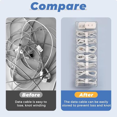 DLOnline Cable Management Box, Plastic Cable Storage Box, Electronics Organizer Box with 8 Compartments, Wire Ties and Sort Stickers, for Cable, Recharger, 10.4 x 3.9 x 3.0 inches, Transparent in Kuwait