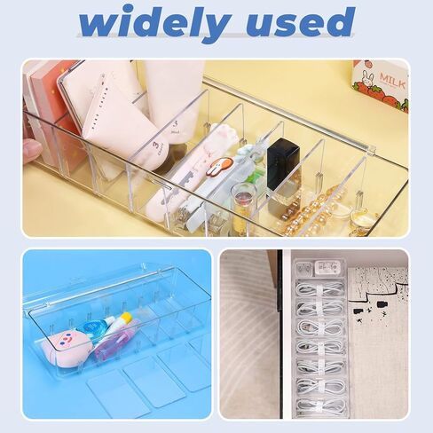 DLOnline Cable Management Box, Plastic Cable Storage Box, Electronics Organizer Box with 8 Compartments, Wire Ties and Sort Stickers, for Cable, Recharger, 10.4 x 3.9 x 3.0 inches, Transparent in Kuwait