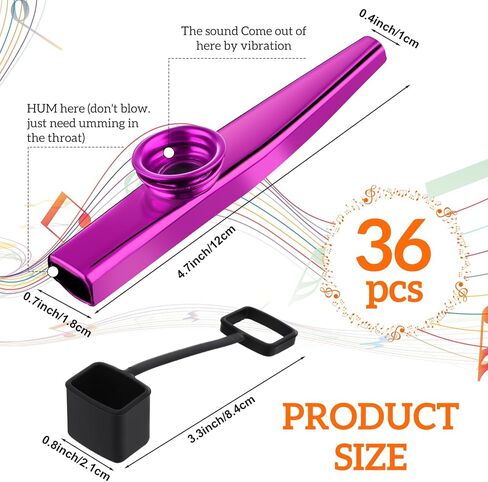 36 قطعة من الكازو للأطفال والكبار، كازوز معدني مع أغشية فلوت وسترة غبار، رفيق آلة الكازو الموسيقية للقيثارة والكمان والجيتار ولوحة مفاتيح البيانو وهدية لمحبي الموسيقى، 6 ألوان in Kuwait