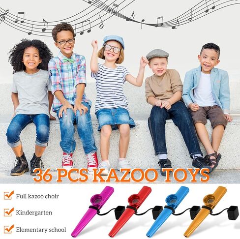 36 قطعة من الكازو للأطفال والكبار، كازوز معدني مع أغشية فلوت وسترة غبار، رفيق آلة الكازو الموسيقية للقيثارة والكمان والجيتار ولوحة مفاتيح البيانو وهدية لمحبي الموسيقى، 6 ألوان in Kuwait